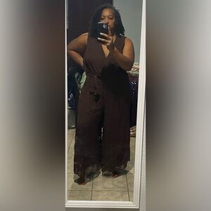 Lane Bryant Classy Brown Sleeveless Wide Leg Waist Tie With Belt Size 18